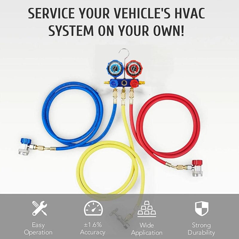 AC Gauge Set R410a R134a R22,Air Conditioning Pressure Manifold Gauge Hose Adapter,Automotive AC Manifold Gauge with Hoses,Quick Couplers, Adapters,Refrigerant Refill Kit for Car, Home Use - Image 3